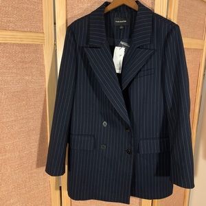 Double-Breasted Navy Pinstripe Boyfriend Blazer